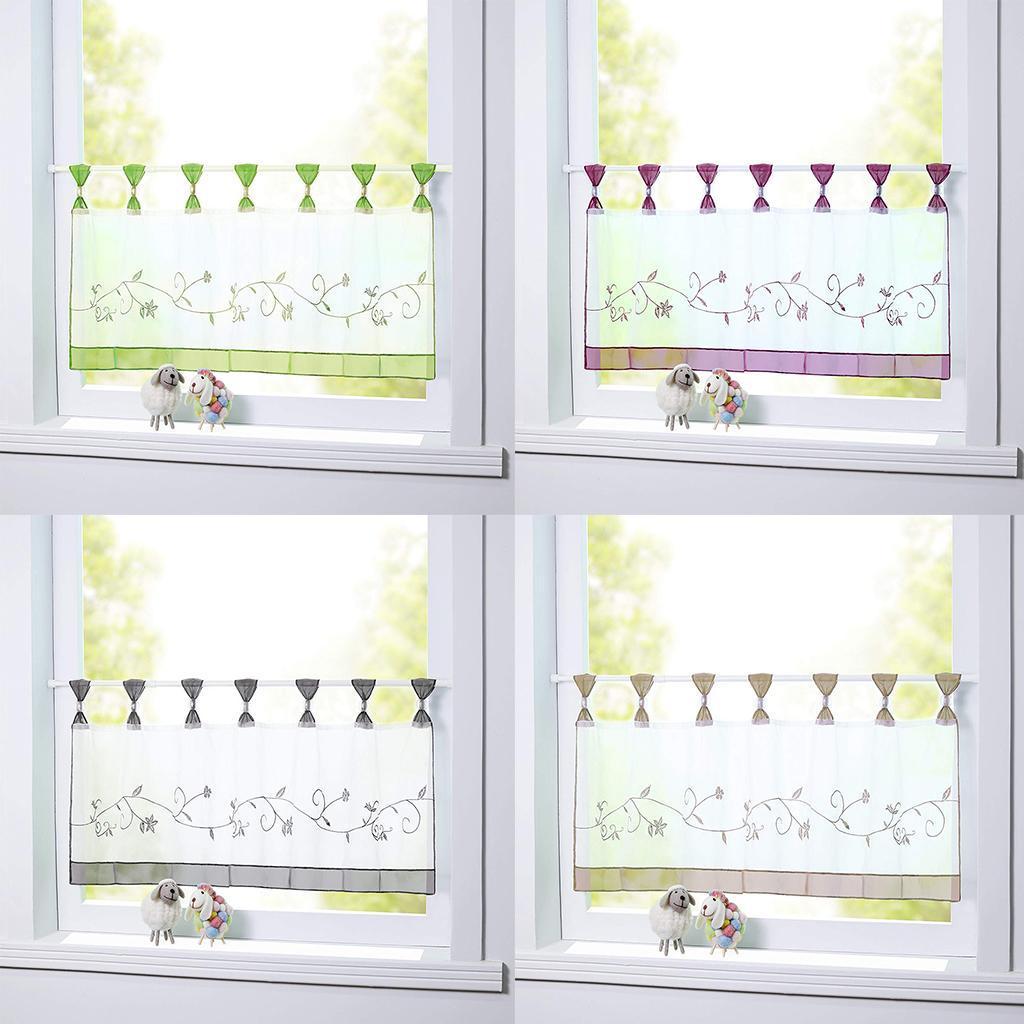 Embroidered Short Curtain Tab Top Cafe Half Curtains Grey - 45x120cm