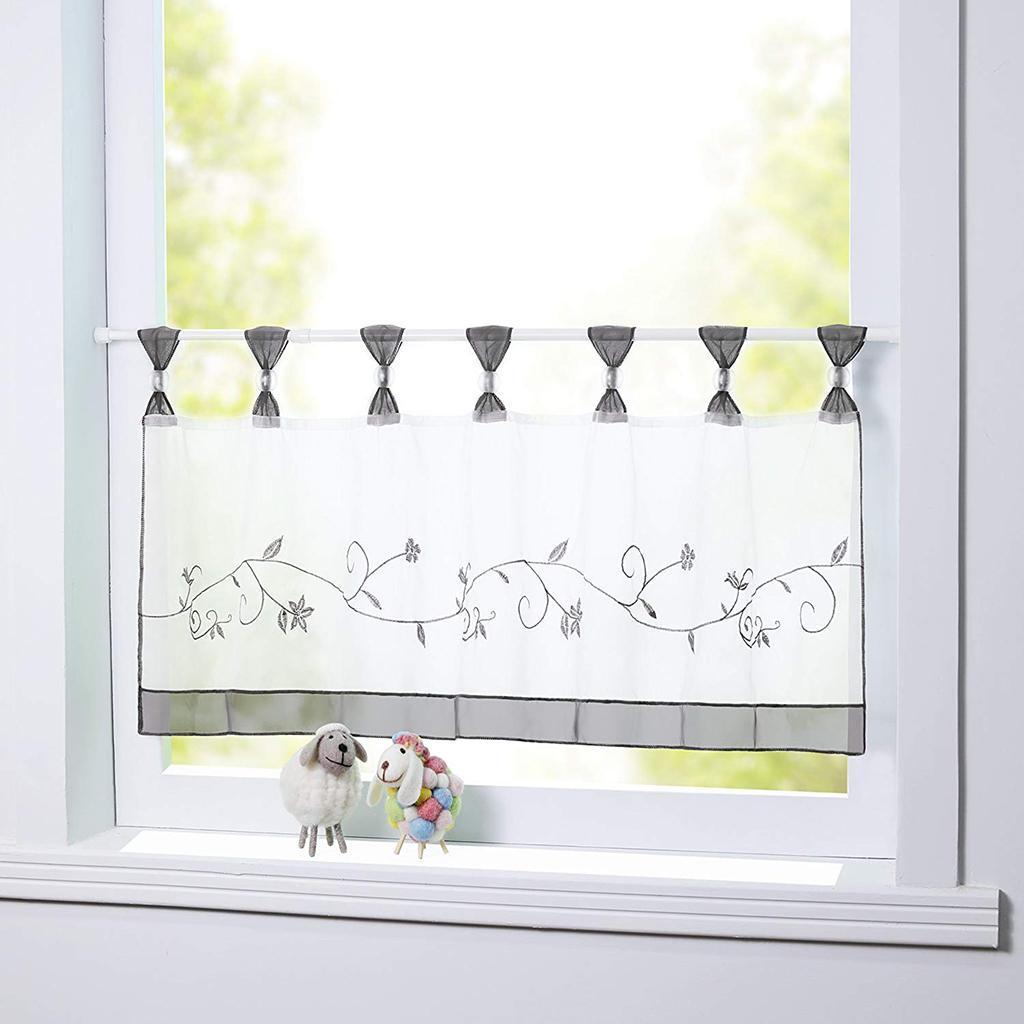 Embroidered Short Curtain Tab Top Cafe Half Curtains Grey - 45x120cm