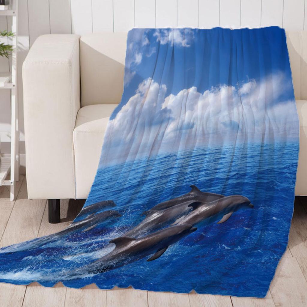 Digital Printing Flannel Blanket Soft Bed Sofa Throw Dolphin 130x150cm