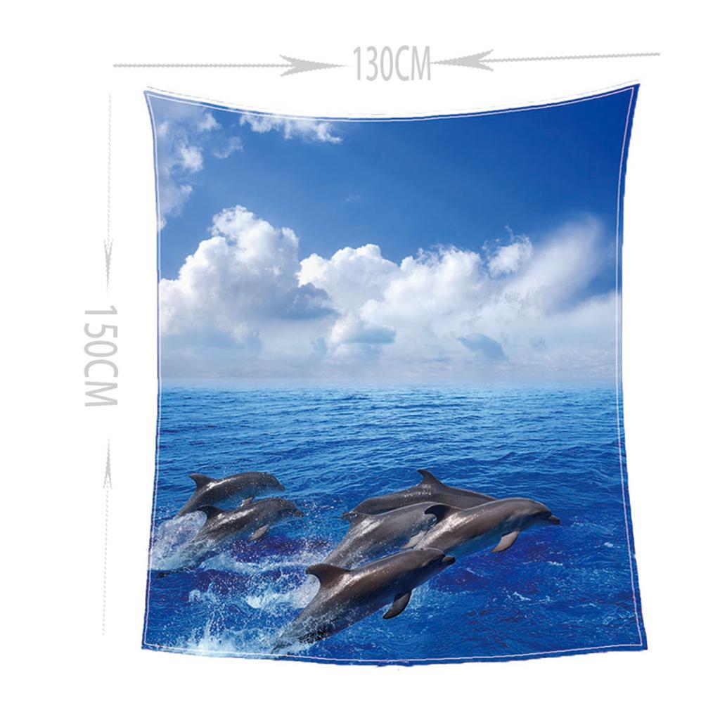 Digital Printing Flannel Blanket Soft Bed Sofa Throw Dolphin 130x150cm