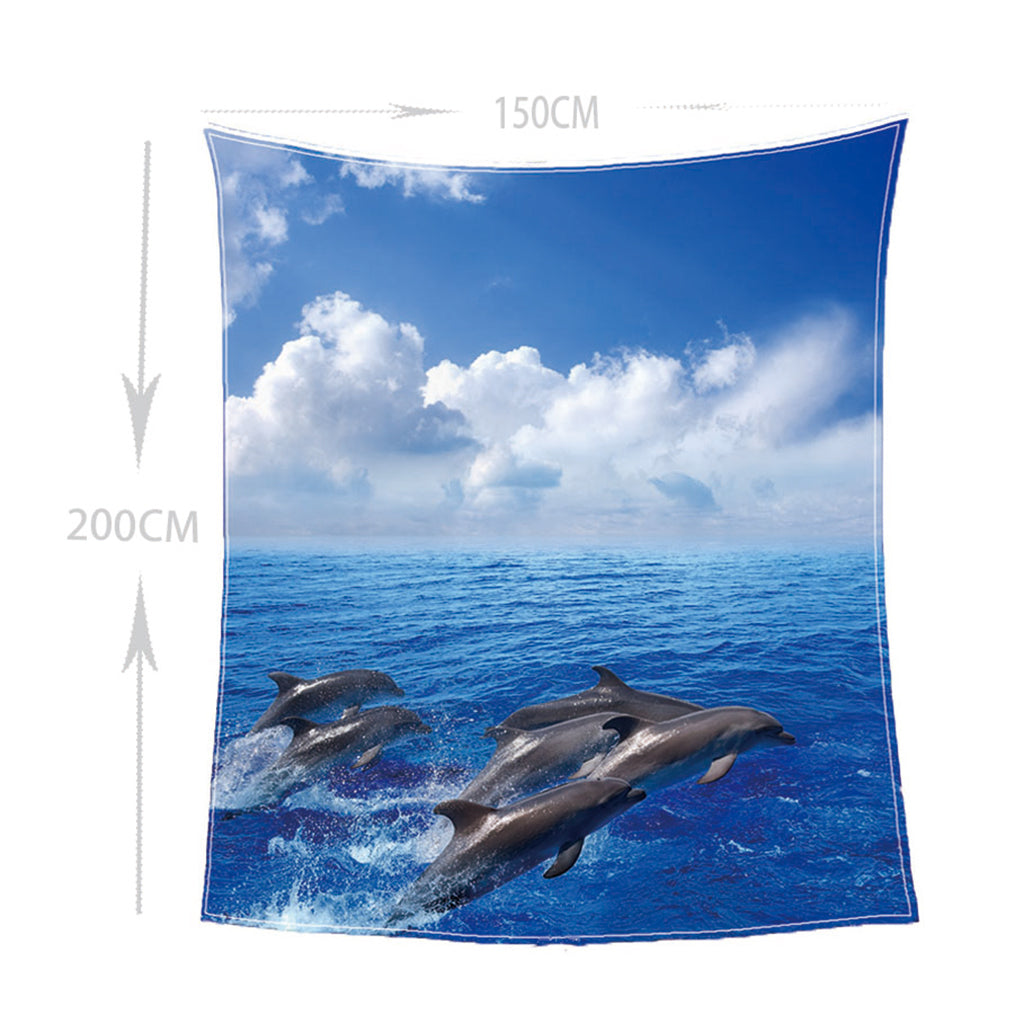 Digital Printing Flannel Blanket Soft Bed Sofa Throw Dolphin 150x200cm