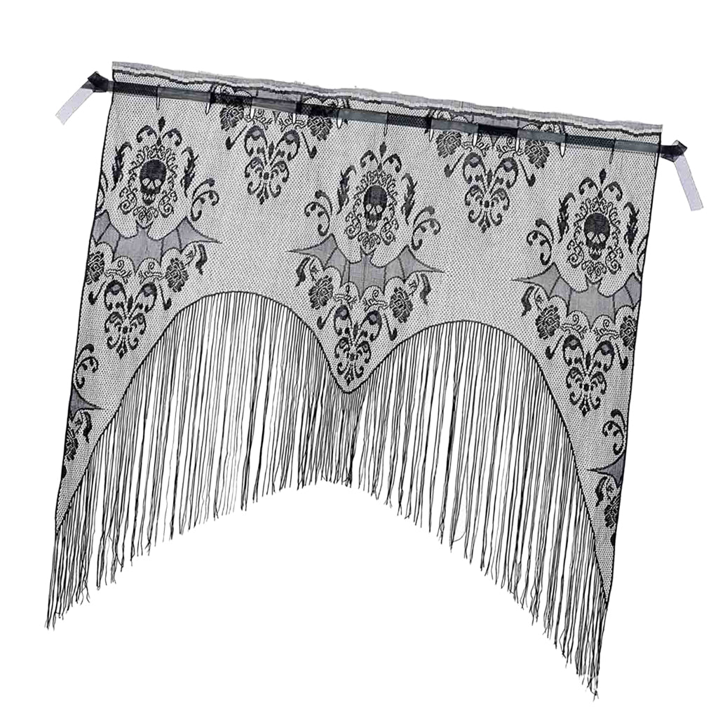 Halloween Black Lace Spiderweb Bats Window Curtain Sheer 01 - 38x40 Inch