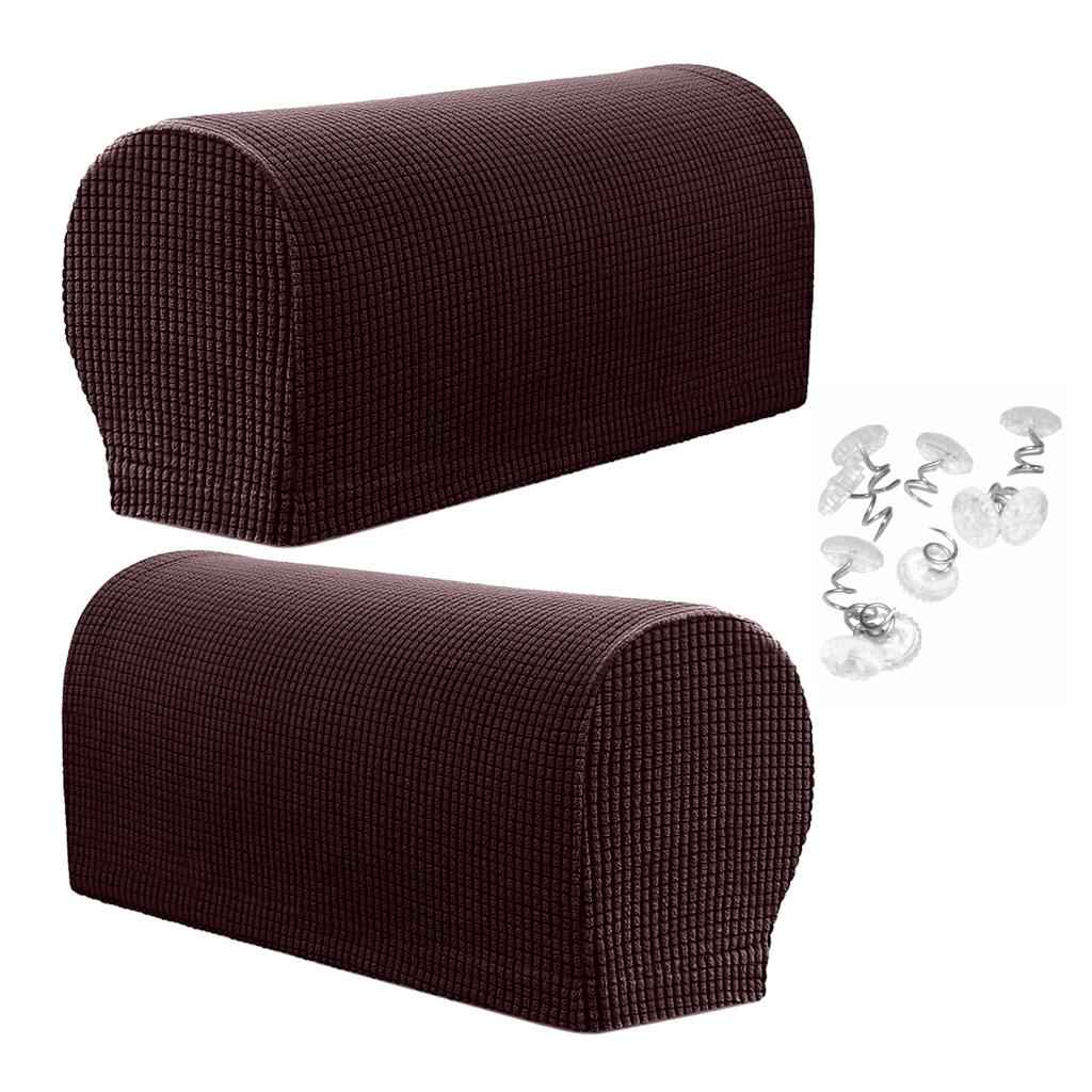 Set of 2 Nonslip Stretch Furniture Sofa Armrest Cover Protector Chocolate