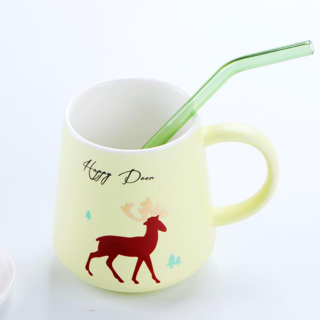 1pcs Creative Curved Glass Drinking Straw Bent With Brush Lime Green