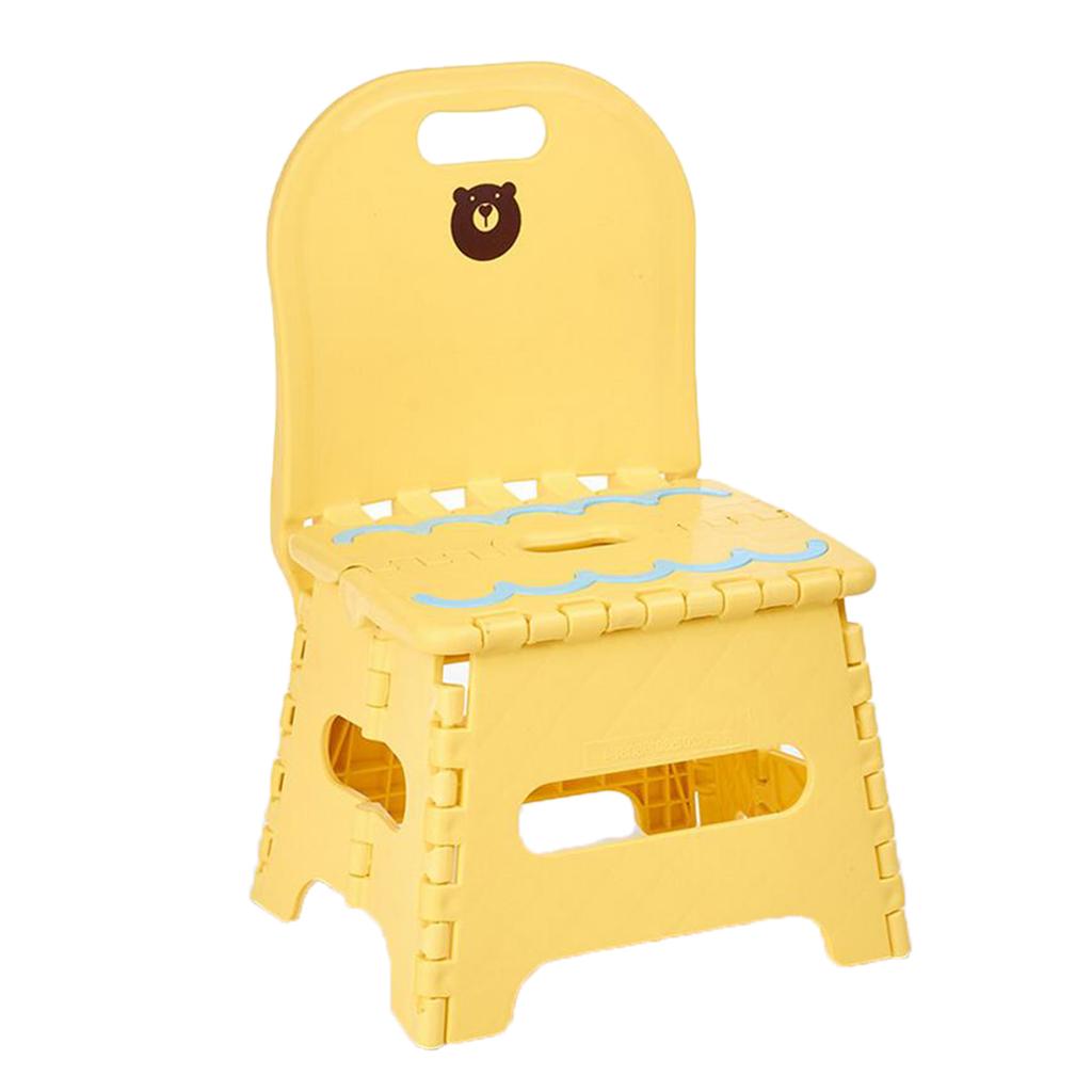 Kids Plastic Foldable Chair Folding Step Stool with Backrest Yellow_S