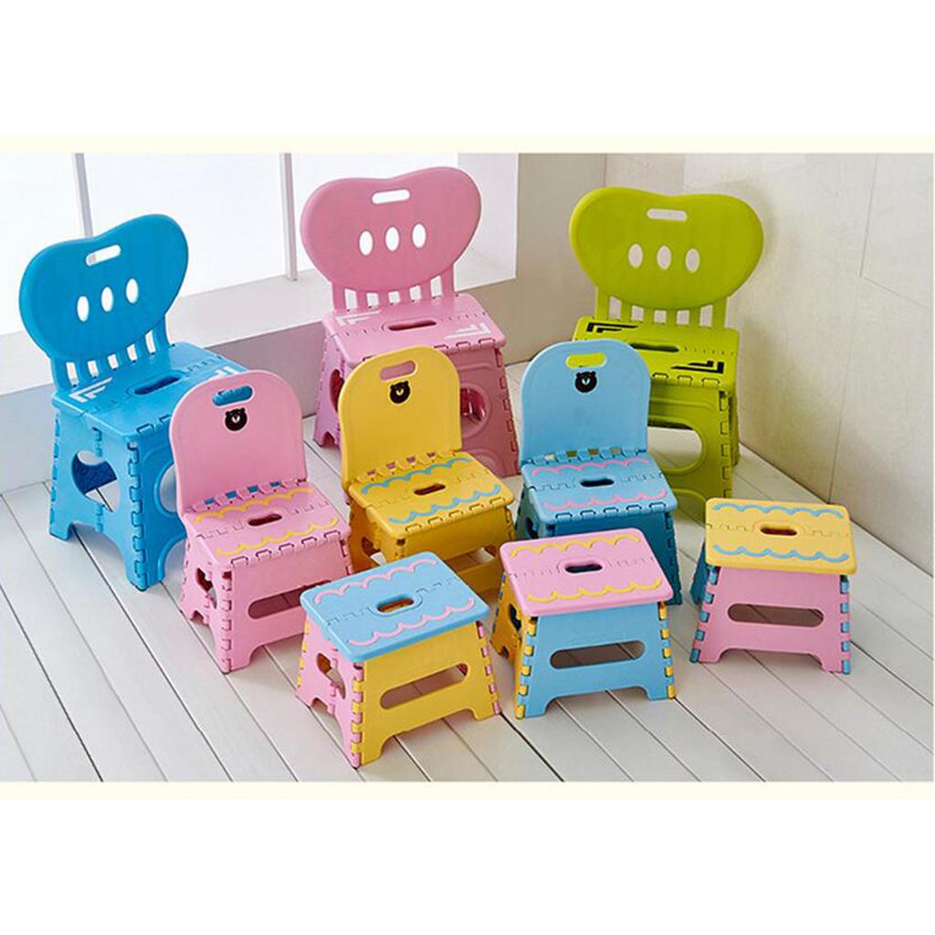 Kids Plastic Foldable Chair Folding Step Stool with Backrest Yellow_S