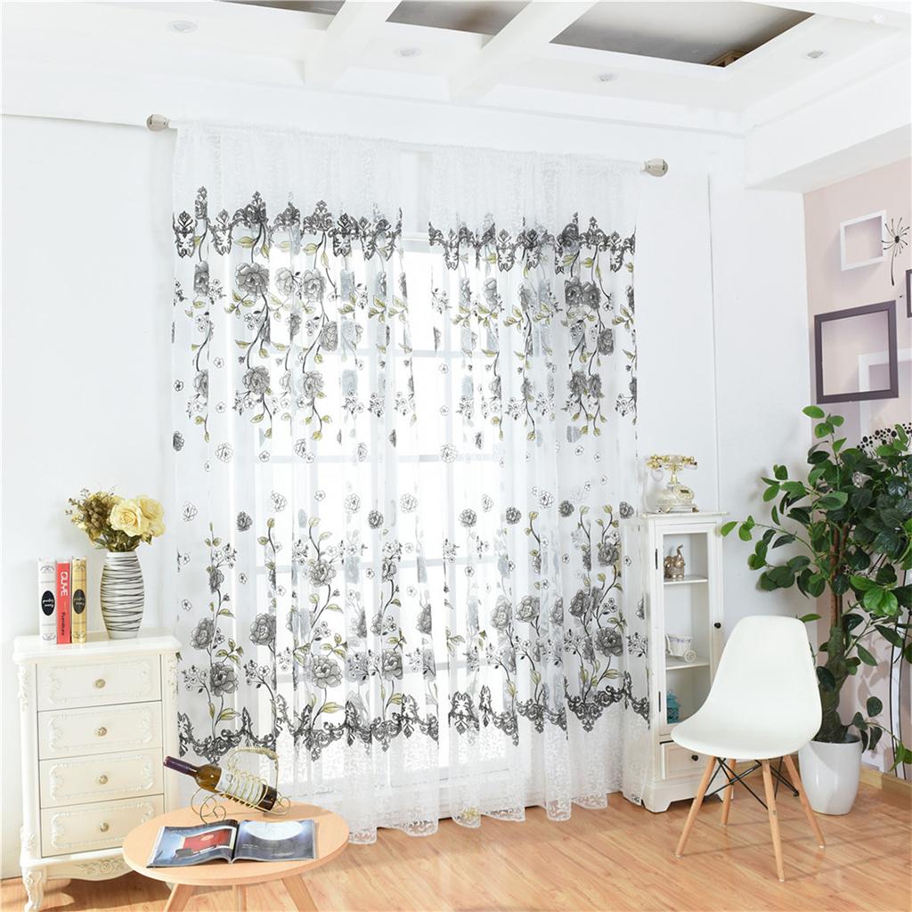 Offset Printed Voile Slot Top Panel Tulle Window Blinds Gray-100x200cm