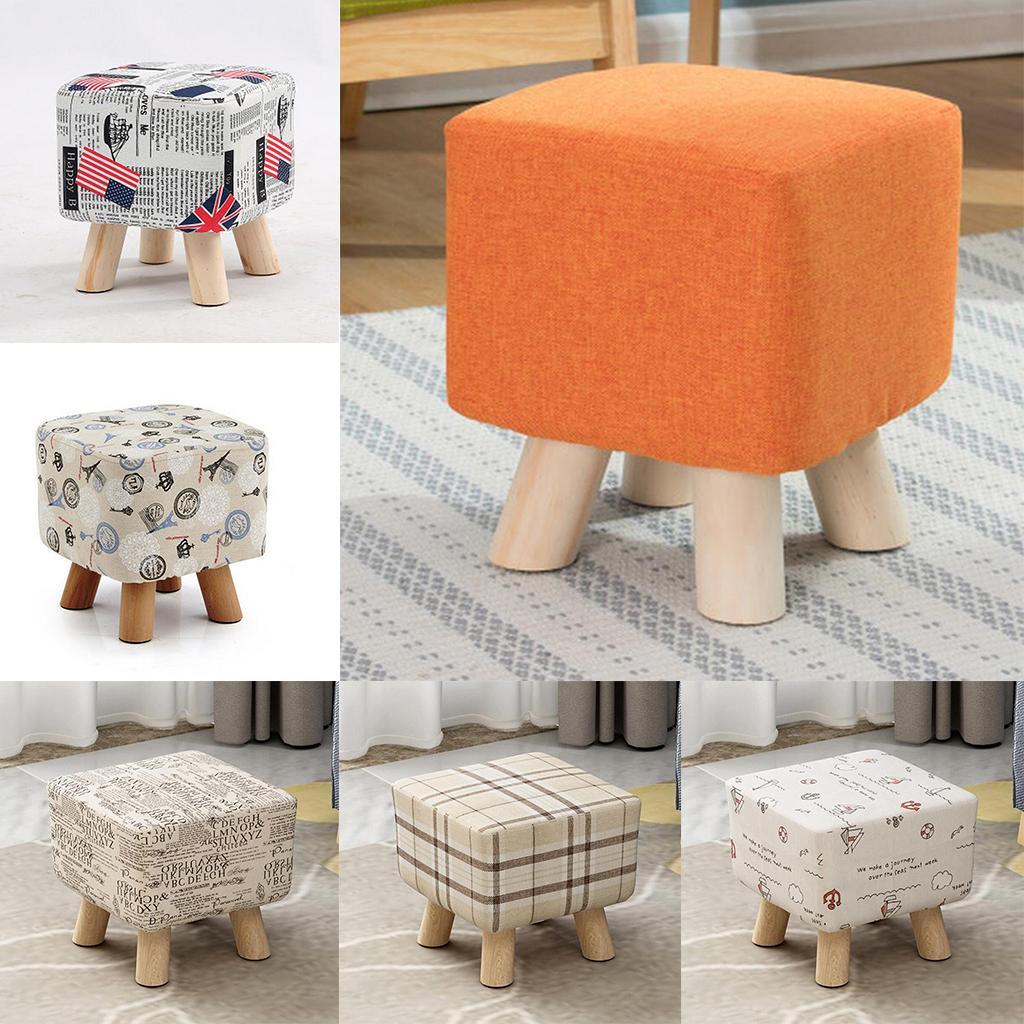 Cotton Linen Square Stool Seat Replacement Covers Orange-28x28x18cm