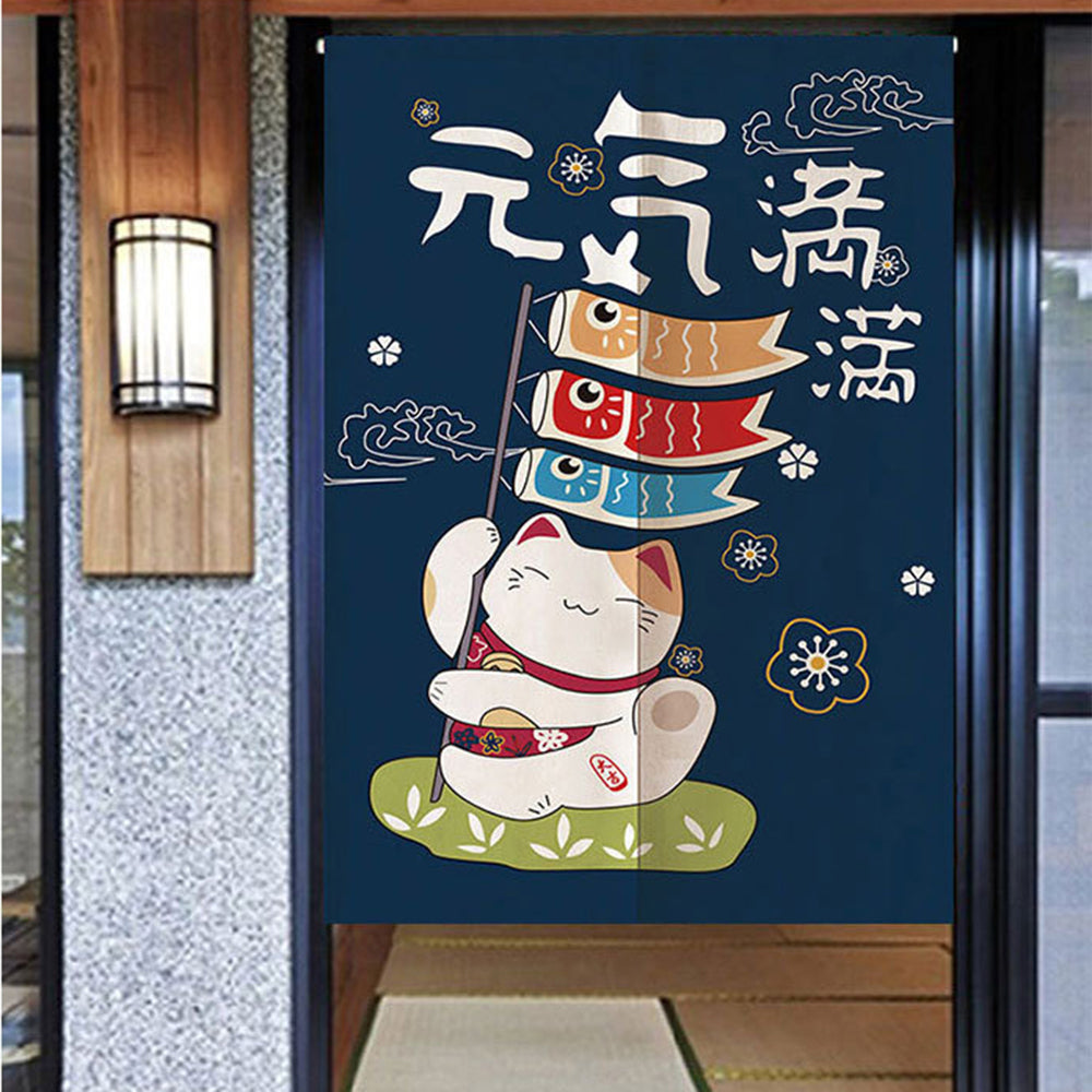 Japanese Style Cotton Linen Doorway Curtain Seawaves-85x120cm
