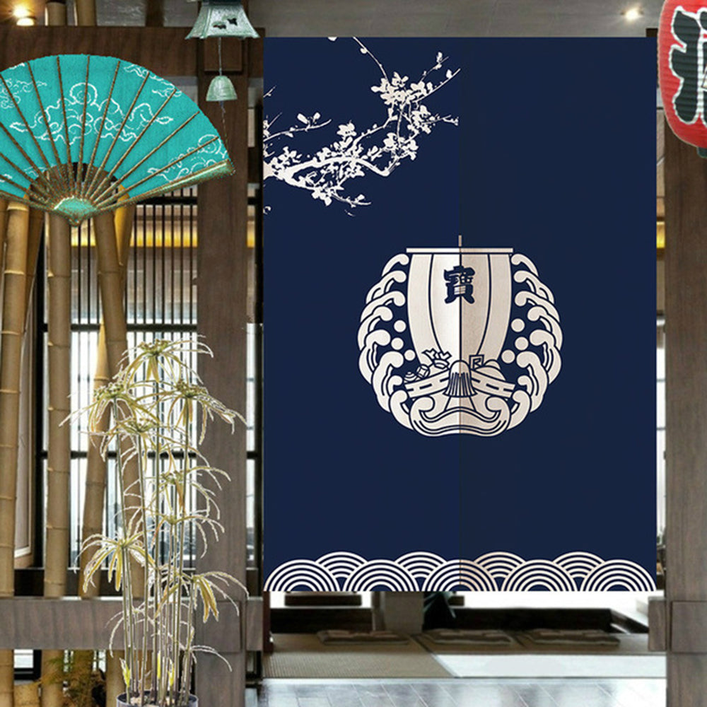 Japanese Style Cotton Linen Doorway Curtain Seawaves-85x120cm