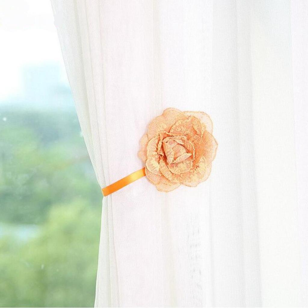 Seersucker Flower Magnetic Decorative Curtain Drapes Tiebacks Orange