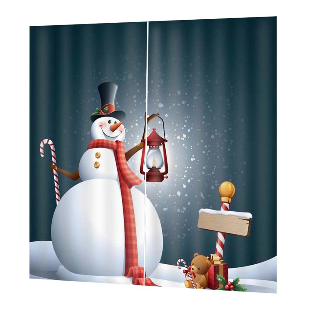 3D Digital Printing Bathroom Blackout Curtains Snowman(Dark Background)