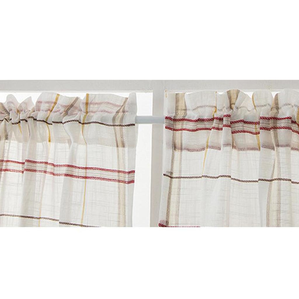 Rod Pocket Checked Linen Window Voile Curtain Valance Tier Red 74x90cm