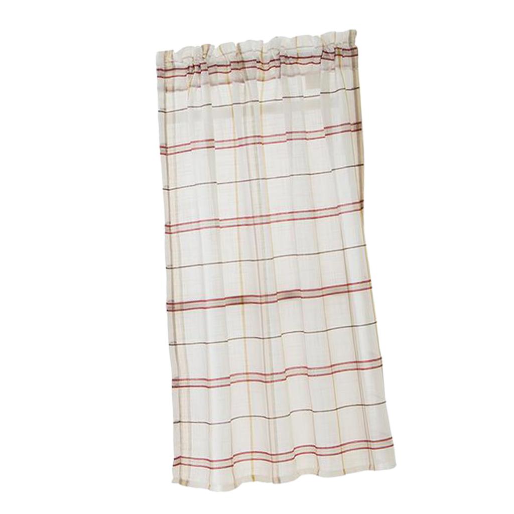 Rod Pocket Checked Linen Window Voile Curtain Valance Tier Red 74x90cm