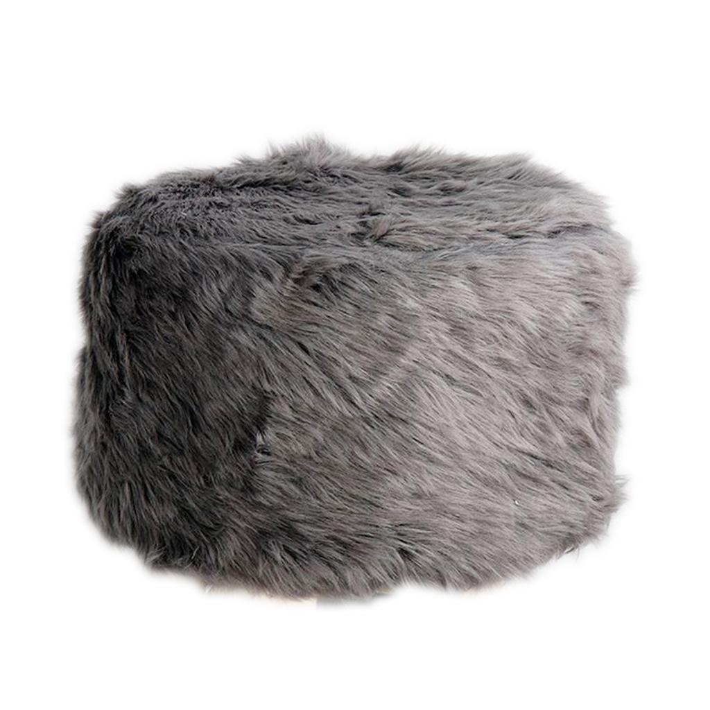 Soft Furry Round Footstool Cover Little Stool Chair Deep Grey - 33cm