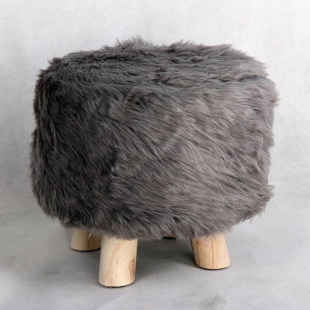 Soft Furry Round Footstool Cover Little Stool Chair Deep Grey - 35cm