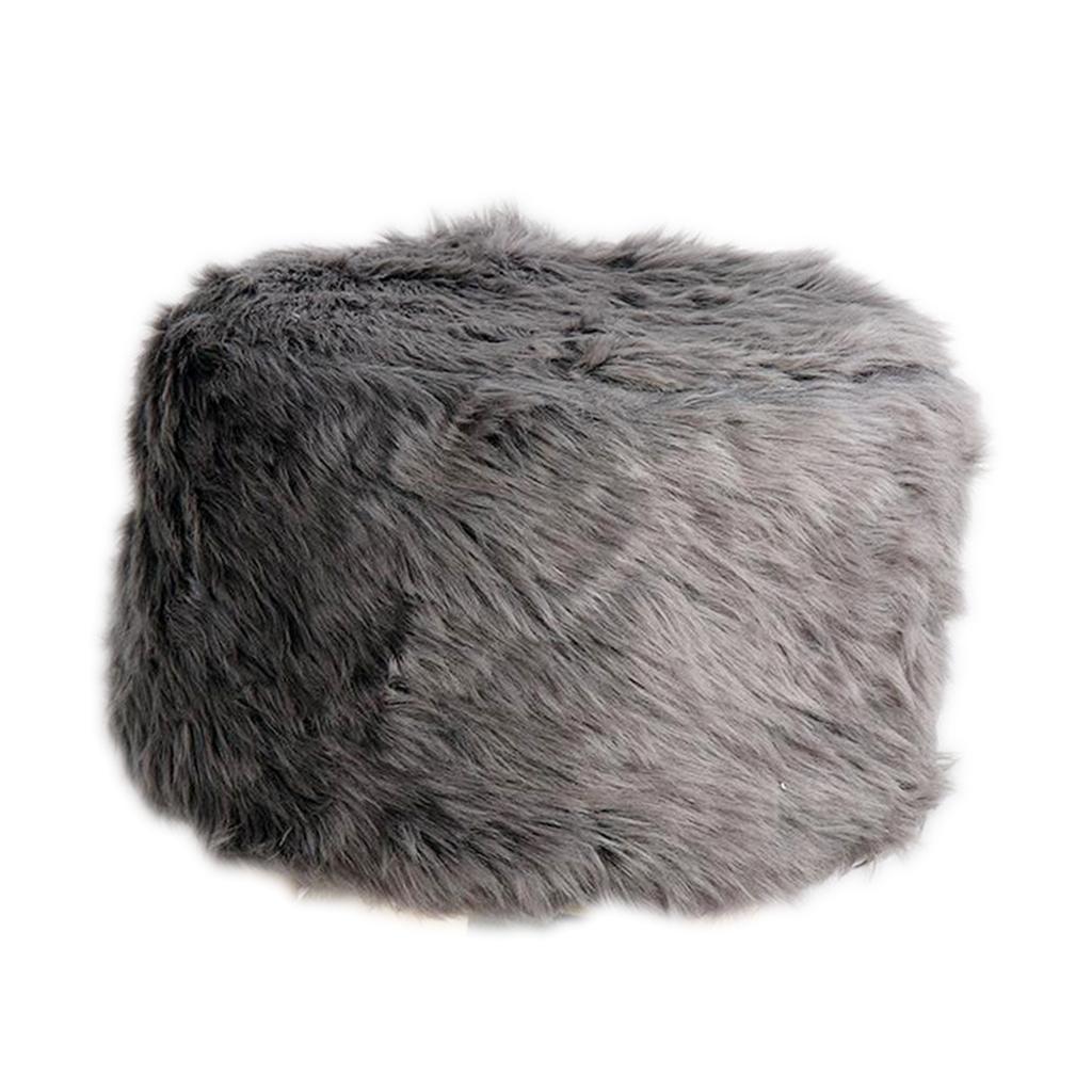 Soft Furry Round Footstool Cover Little Stool Chair Deep Grey - 35cm