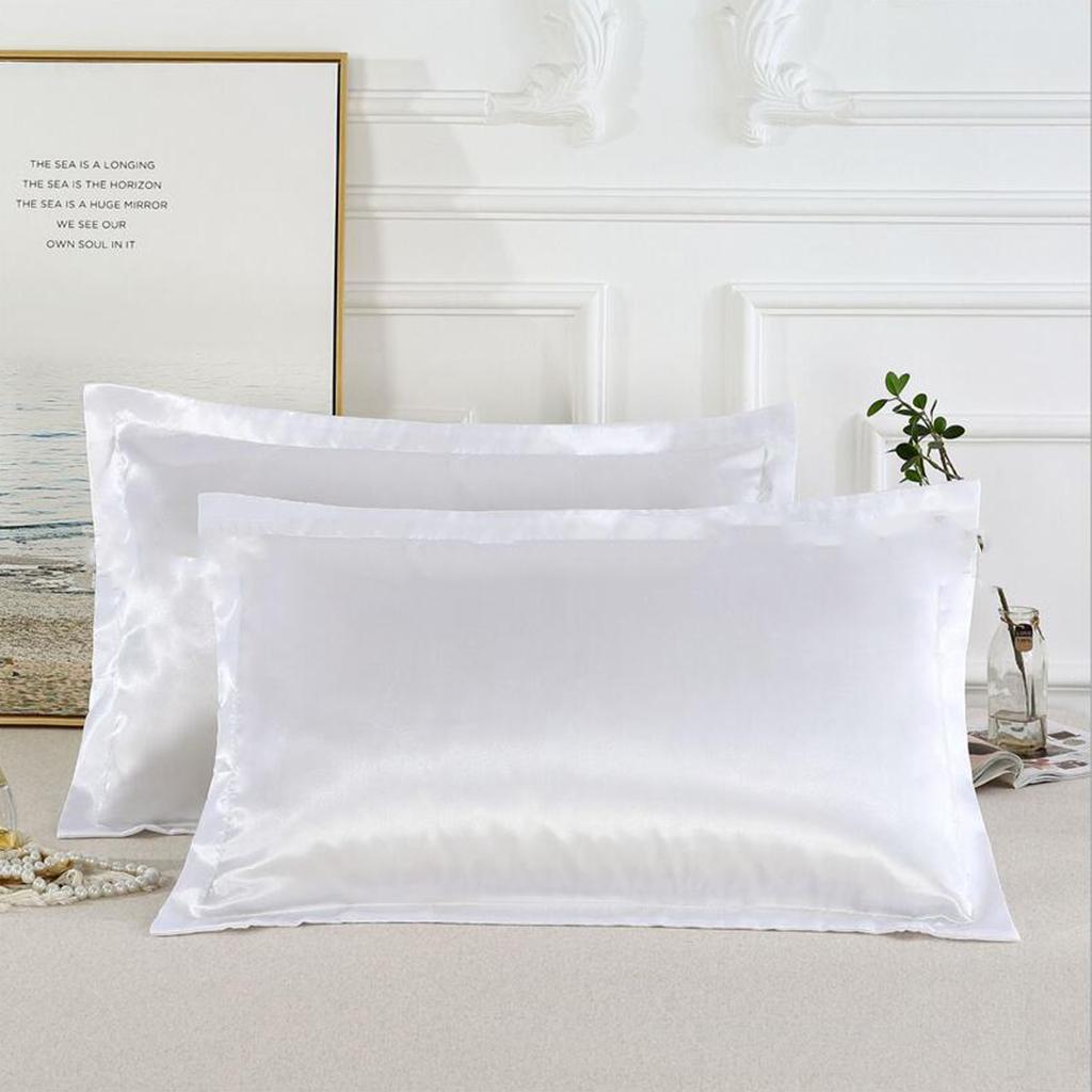 Solid Color Luxury Silky Pillowcases Queen Size 20x30 Inch White