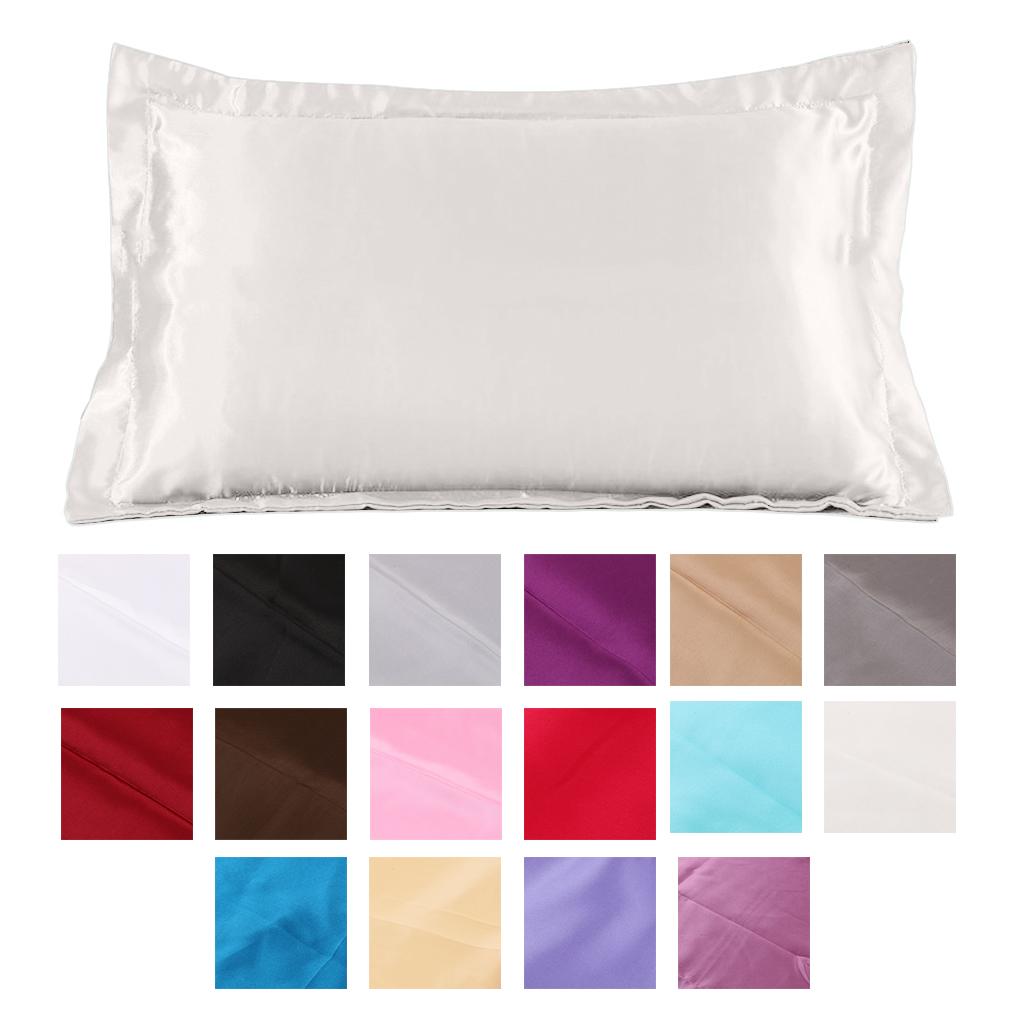 Solid Color Luxury Silky Pillowcases Queen Size 20x30 Inch White