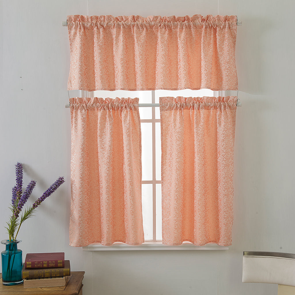 Window Voile Sheer Curtain Valance Tiers Pink_74x60cm