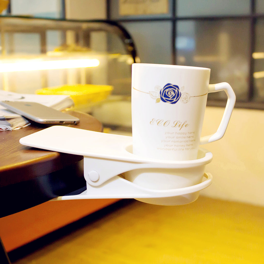 Drinks Coffee Cup Table Desk Cup Holder Stand Clip For Home Office White