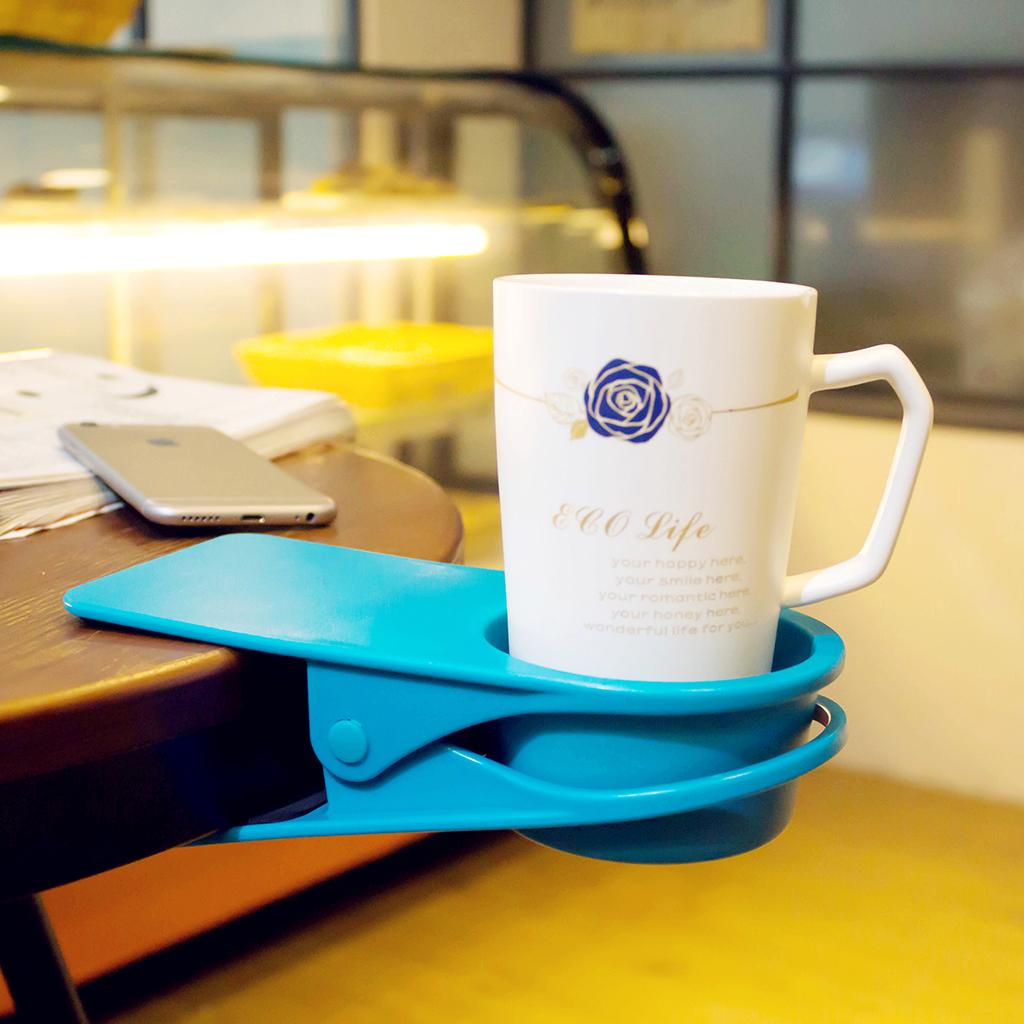 Drinks Coffee Cup Table Desk Cup Holder Stand Clip For Home Office Blue
