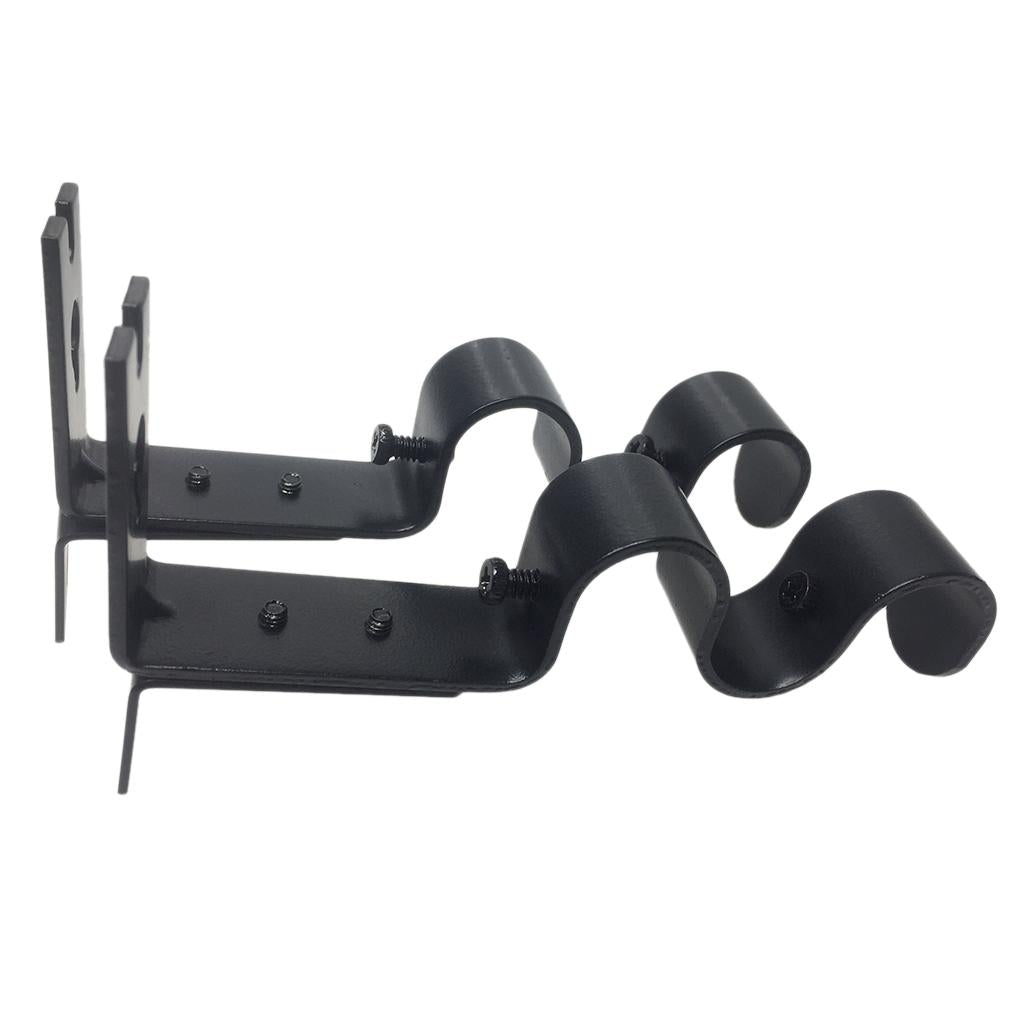 Set of 2 Adjustable Metal Curtain Pole Rod Wall Bracket Hook Holder Black