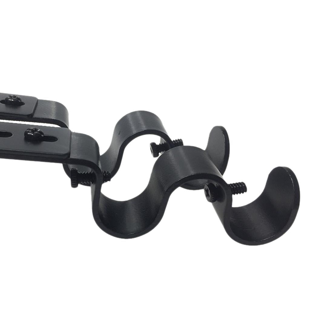Set of 2 Adjustable Metal Curtain Pole Rod Wall Bracket Hook Holder Black