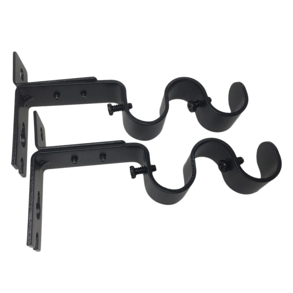 Set of 2 Adjustable Metal Curtain Pole Rod Wall Bracket Hook Holder Black