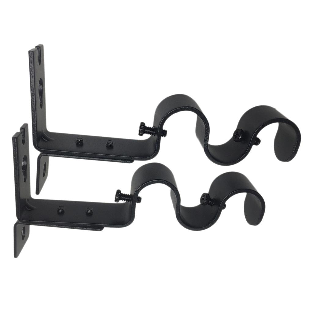 Set of 2 Adjustable Metal Curtain Pole Rod Wall Bracket Hook Holder Black
