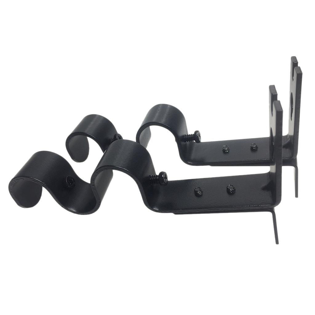 Set of 2 Adjustable Metal Curtain Pole Rod Wall Bracket Hook Holder Black