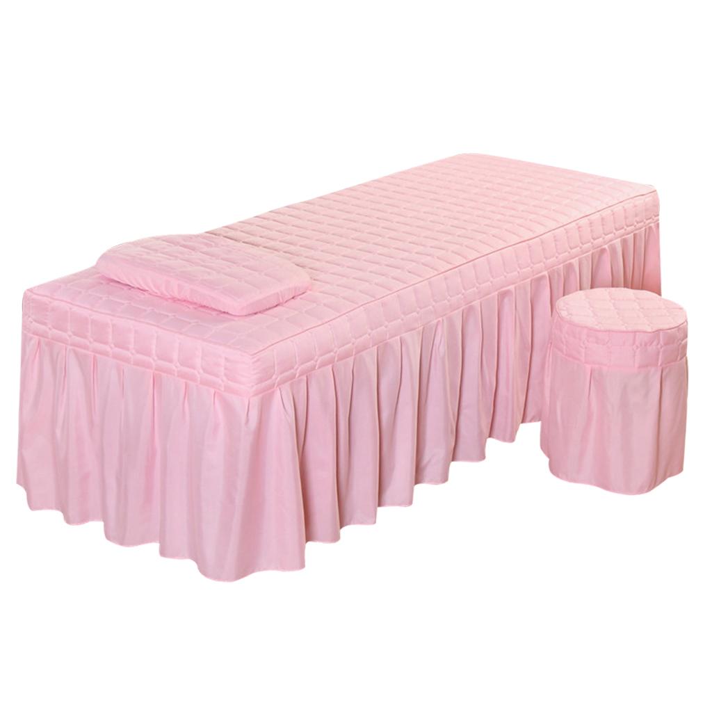 SPA Massage Table Linen Set Bed Skirt Pillow Case Stool Cover Jade Pink-S