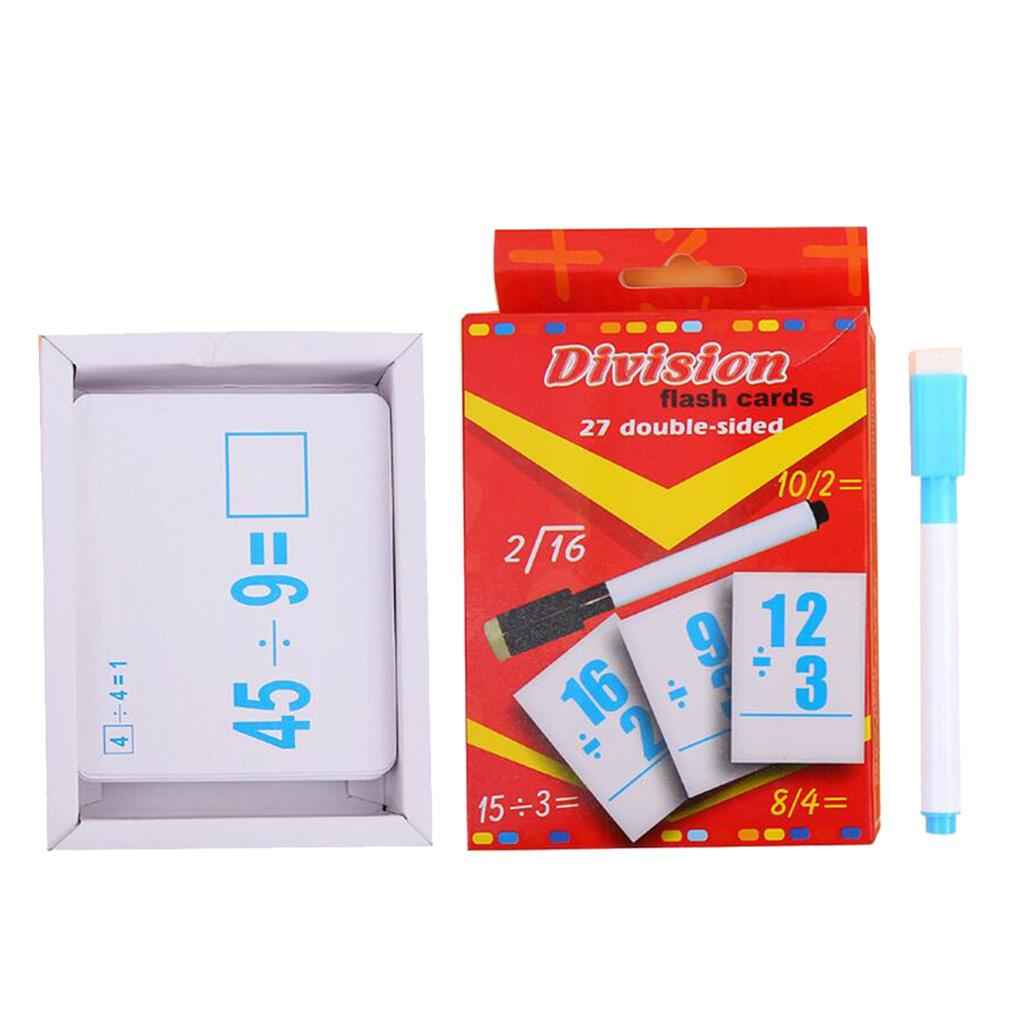27 Pieces Double Sided Educational Arithmetic Flash Cards with Erasable Pen Division