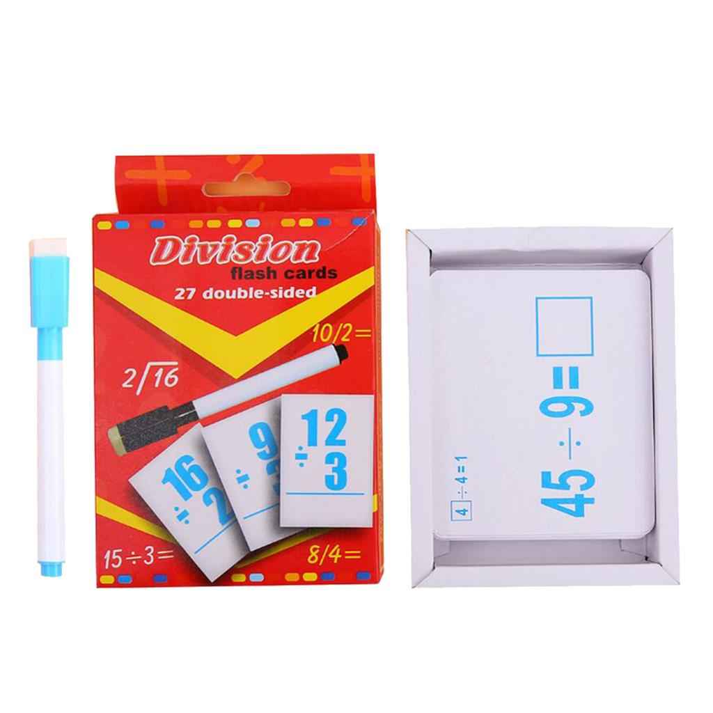 27 Pieces Double Sided Educational Arithmetic Flash Cards with Erasable Pen Division