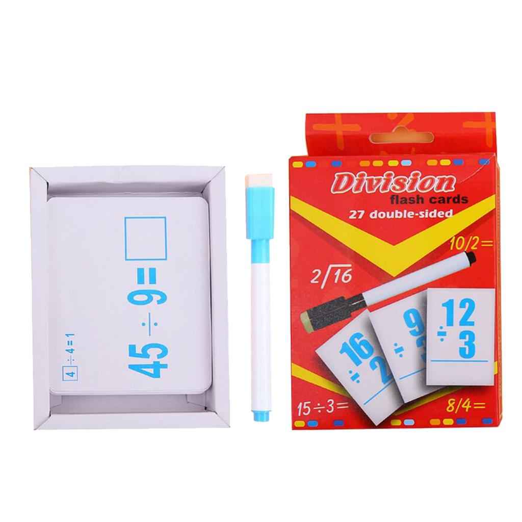 27 Pieces Double Sided Educational Arithmetic Flash Cards with Erasable Pen Division