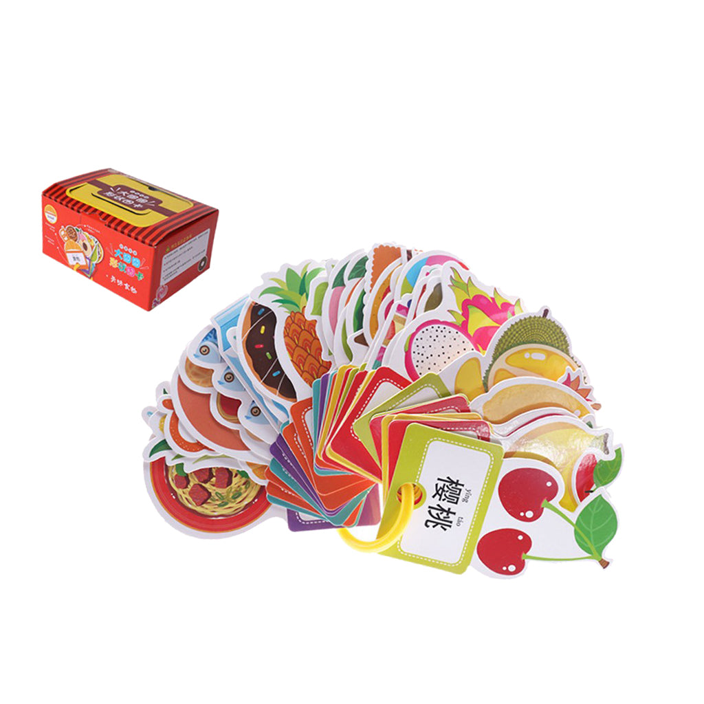30 Pieces Preschool Educational Flash Cards with Storage Ring Delicious Food