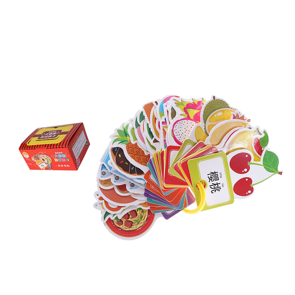 30 Pieces Preschool Educational Flash Cards with Storage Ring Delicious Food
