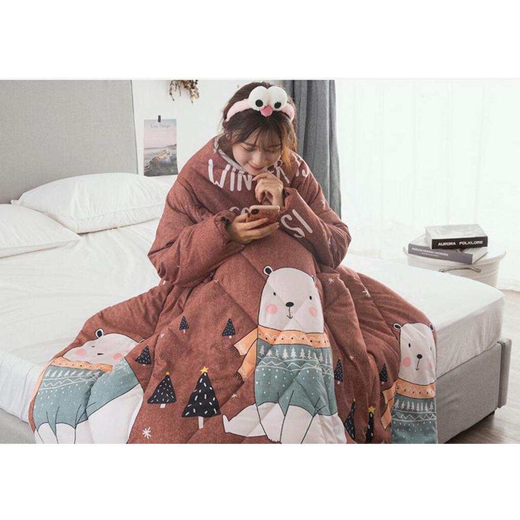Winter Lazy Quilt with Sleeves Warm Thickened Blanket Bear 120x160cm