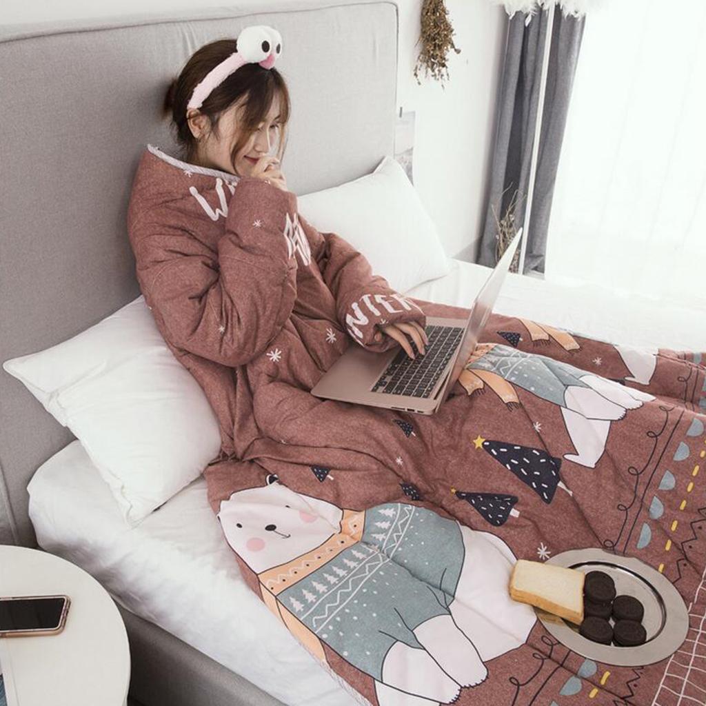 Winter Lazy Quilt with Sleeves Warm Thickened Blanket Bear 120x160cm