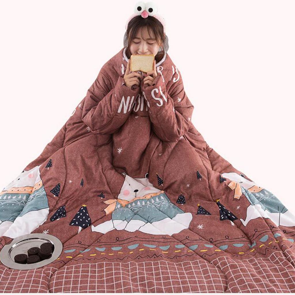 Winter Lazy Quilt with Sleeves Warm Thickened Blanket Bear 120x160cm