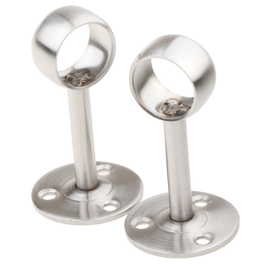 2 Pieces Stainless Steel Wardrobe Pipe Lever Rod Holder Socket Bracket 22mm