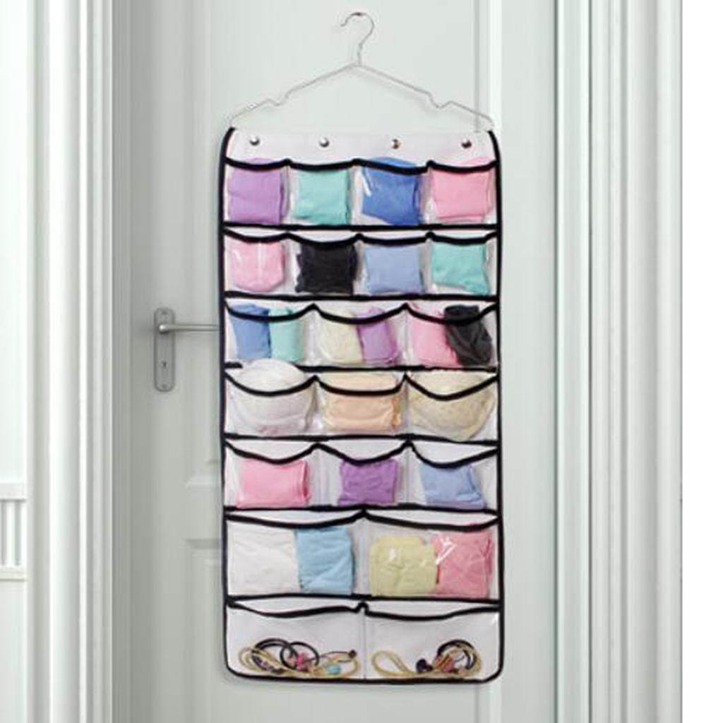 42 Pockets Double-sided Hanging Closet Organizer for Underwear Storage White