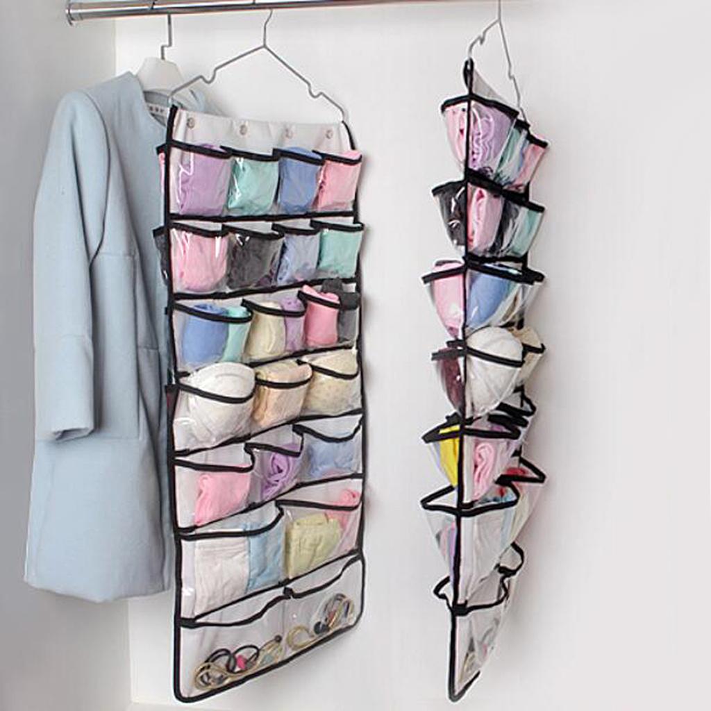 42 Pockets Double-sided Hanging Closet Organizer for Underwear Storage White