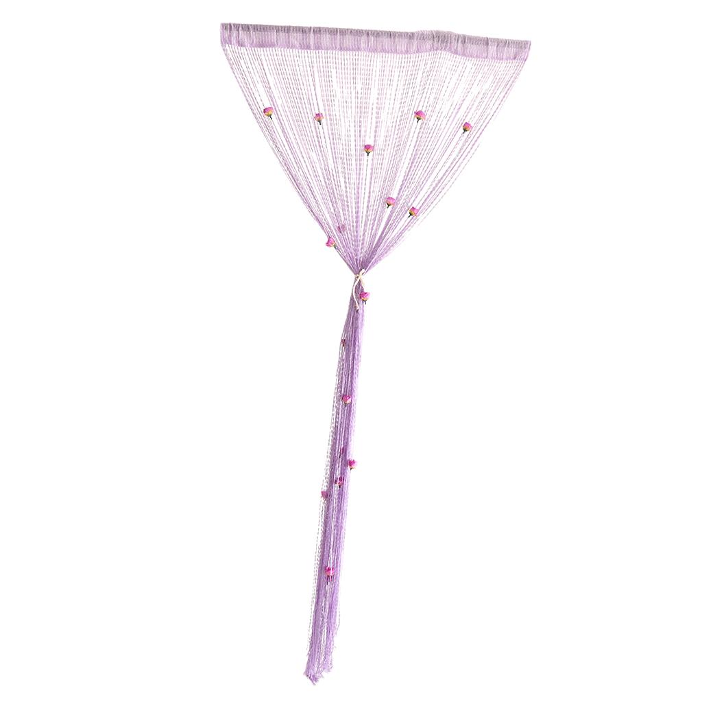 Rose Flower String Curtain Window Tassel Valance Room Dividers Purple