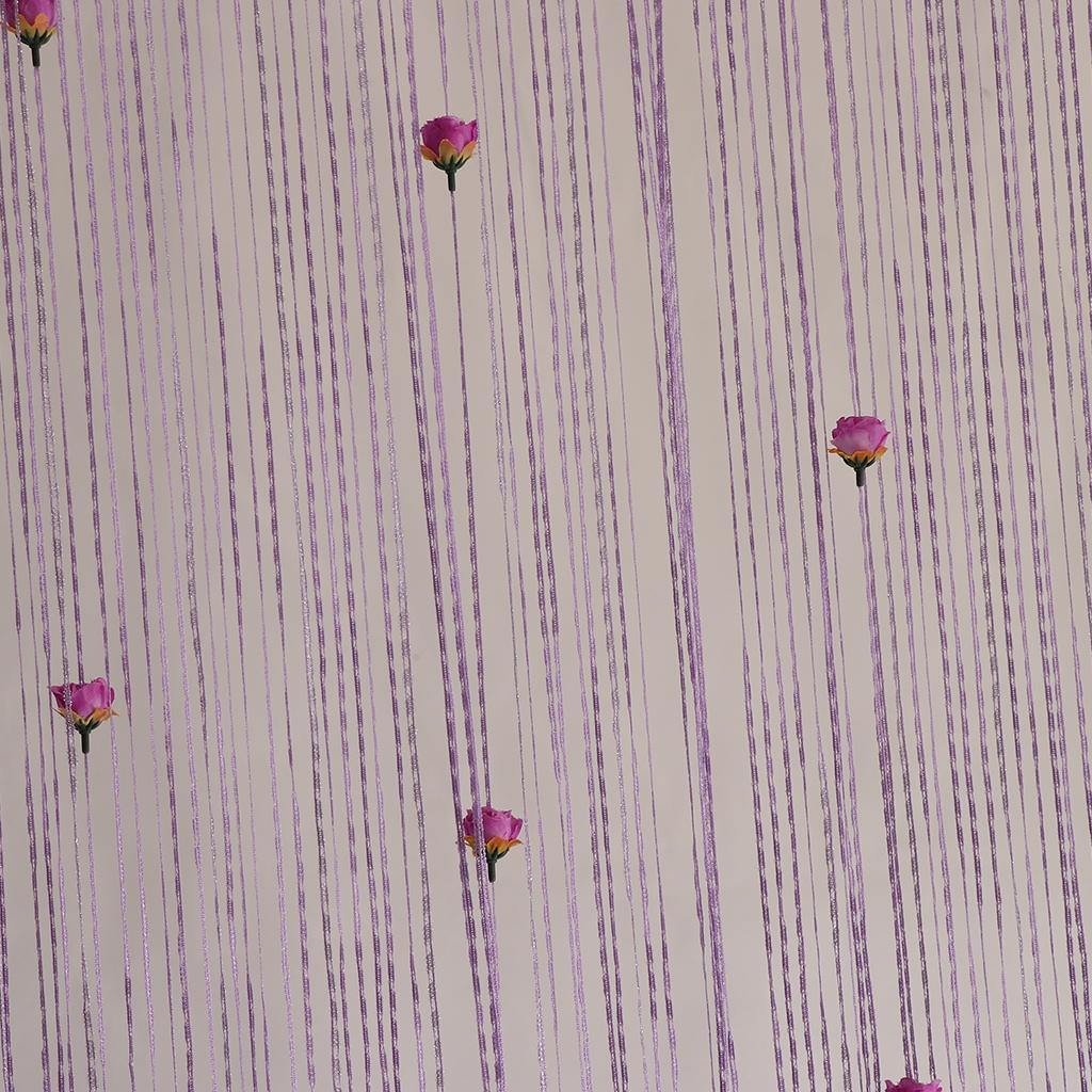 Rose Flower String Curtain Window Tassel Valance Room Dividers Purple
