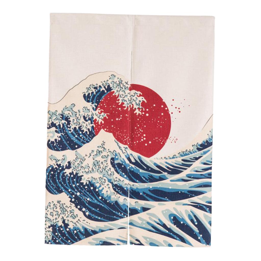 Japanese Noren Doorway Hanging Curtain Tapestry Decor Red Sun and Wave L