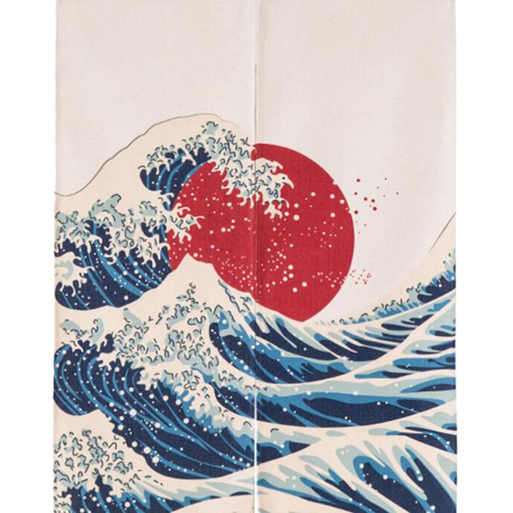 Japanese Noren Doorway Hanging Curtain Tapestry Decor Red Sun and Wave L