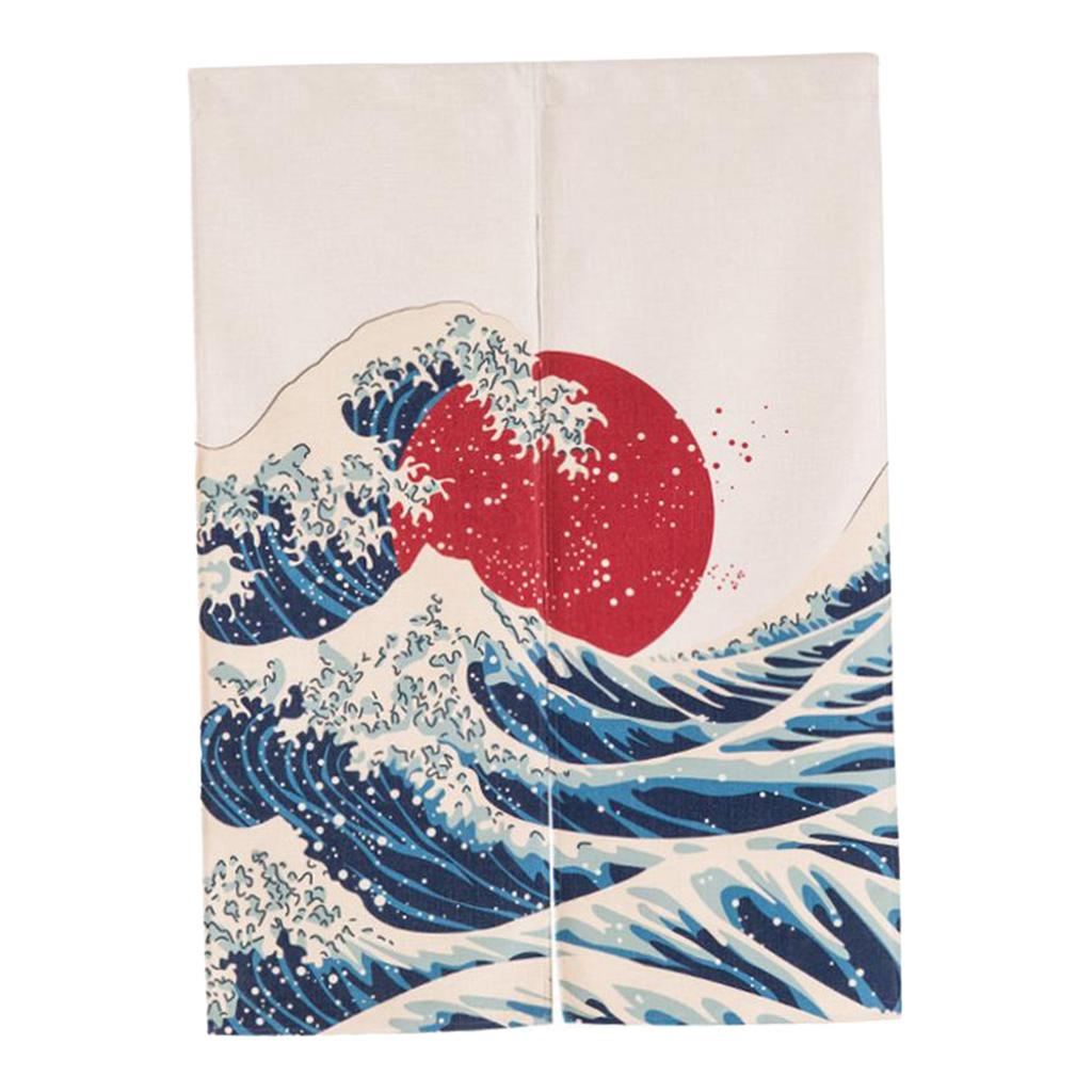 Japanese Noren Doorway Hanging Curtain Tapestry Decor Red Sun and Wave L