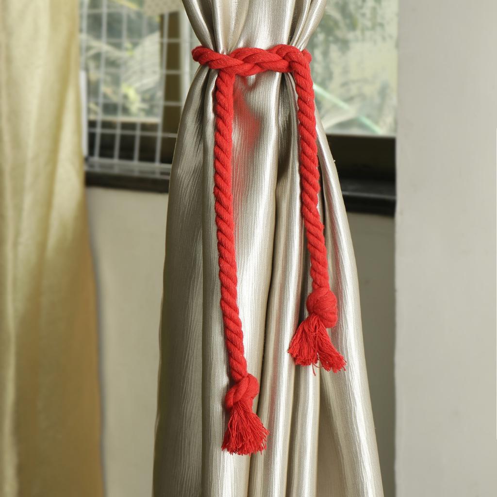 1 Pair of Woven Rope Tiebacks Holdbacks for Blackout Curtains Red