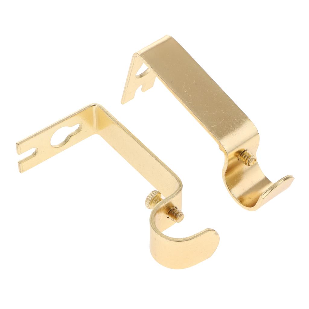 5xSet of 2Pcs Metal Curtain Pole Rod Wall Bracket Hook Holder Golden